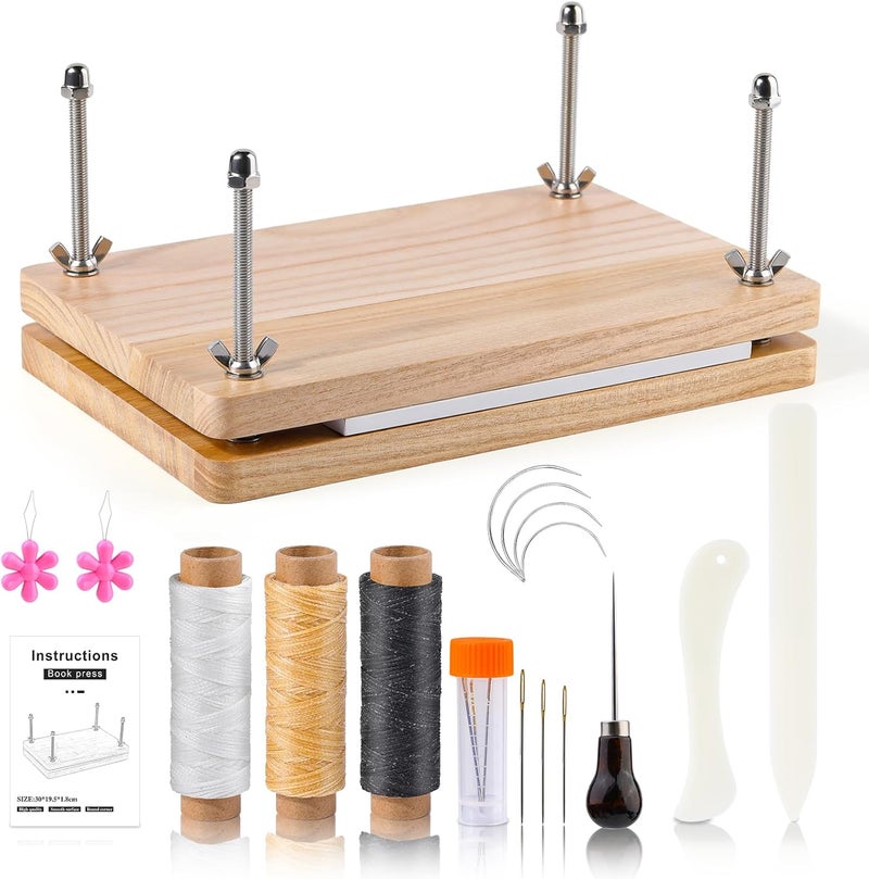 JUPEAN Book Binding Kits, Bookbinding Supplies, Bookbinding Kit for Beginners Bone Folder Tool with Paper Awl Waxed Thread Book Press for DIY 7.9”x11.6” - Image 1